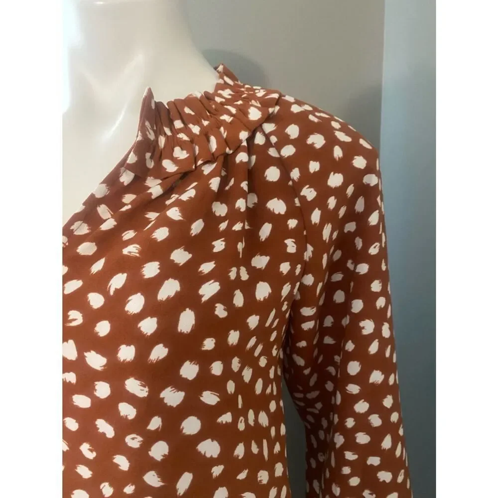 J. Crew Rust Brown Dot Print Long-Sleeve Blouse